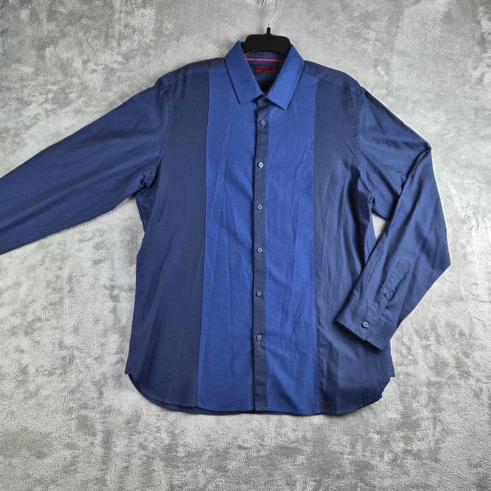 Alfani Shirt Mens Large Blue Colorblock Slim Fit Long Sleeve Formal Dressy